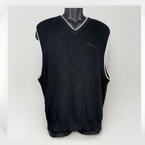 VTG 90s‎ EDDIE BAUER XL Black White Ebtek Golf Embroidered Cotton Sweater Vest